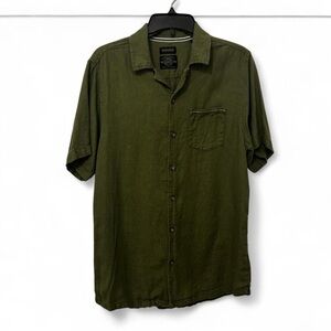 Buffalo David Bitton Green Linen Casual Button-Down Collard Shirt Men’s S Skater